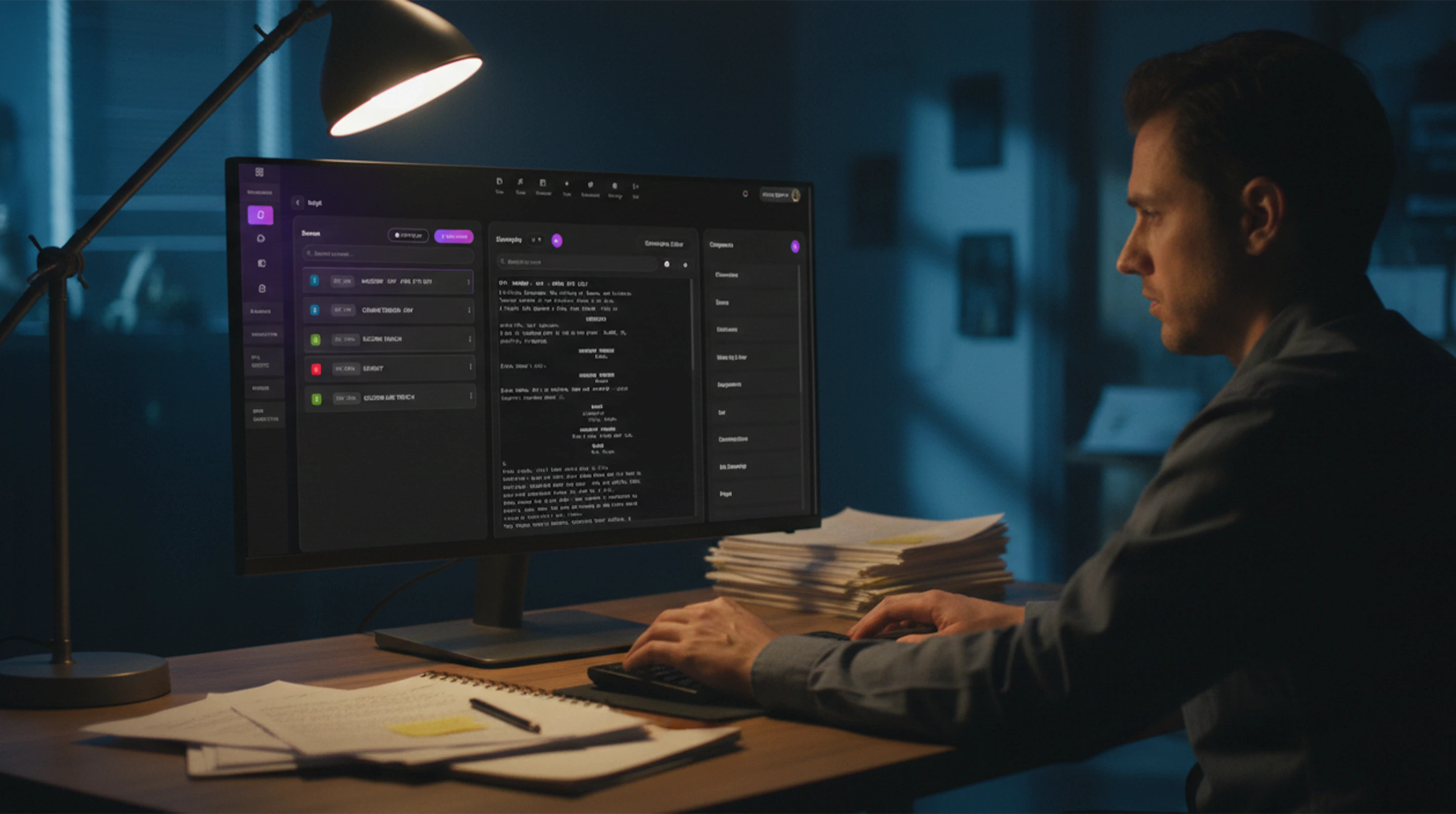 Script management dashboard on desktop with user editing screenplay and production notes