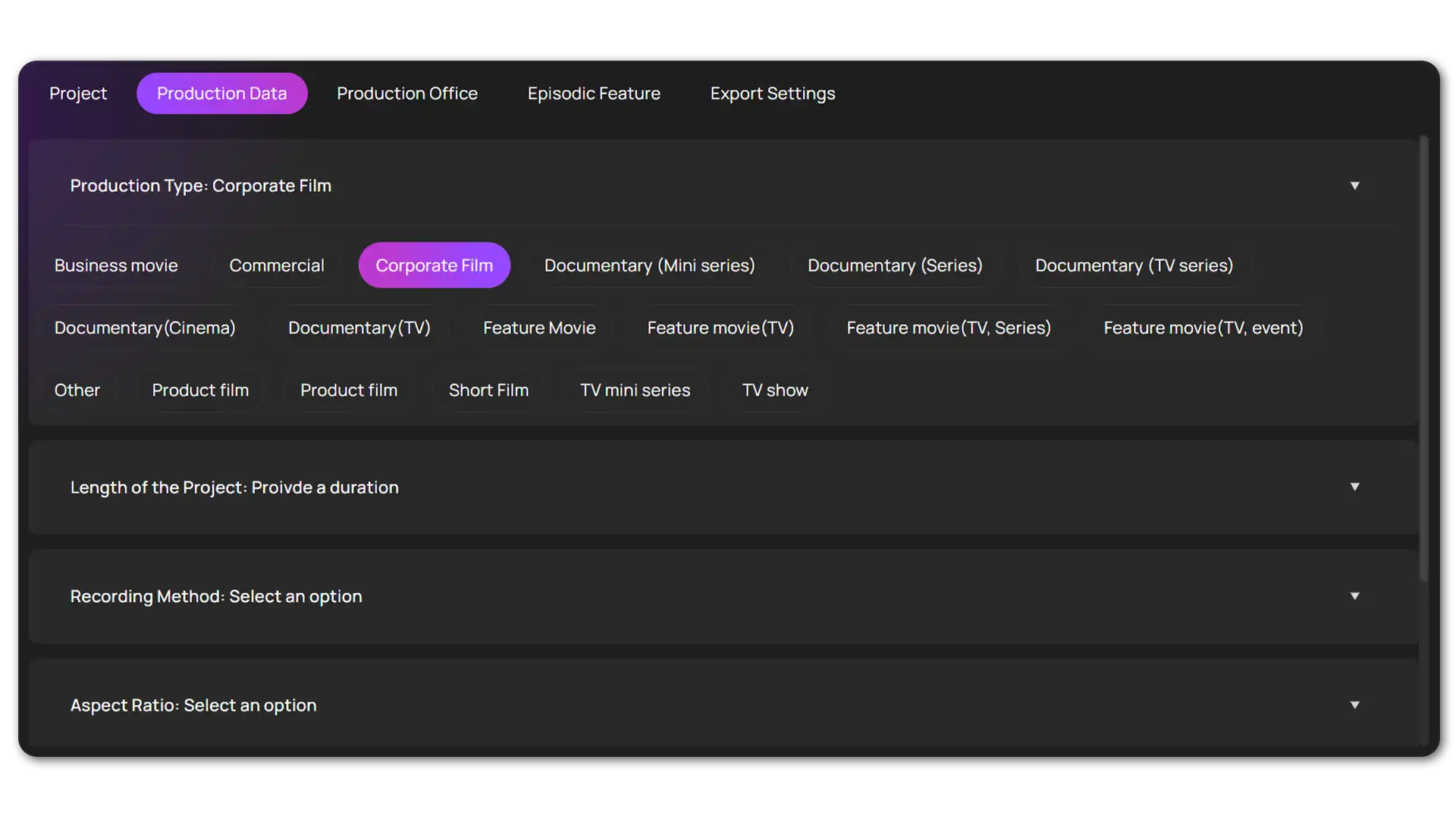 Clear production setup